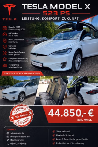 Tesla Model X Long Range Plus Service Bremse Neu Mwst. ausweis 1. Hand Unfallfrei AHK Mwst