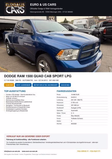 Dodge RAM Quad Sport LPG Motor neu vor 20TSD KM 1500