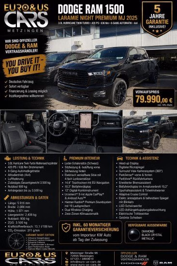 Dodge RAM 1500 Crew Laramie Night Premium 3,0ltr Hurr