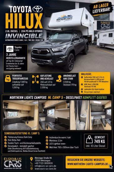 Northern Lights Campers Toyota Hilux Invincible mit NL Camp 6 2,8ltr Mil